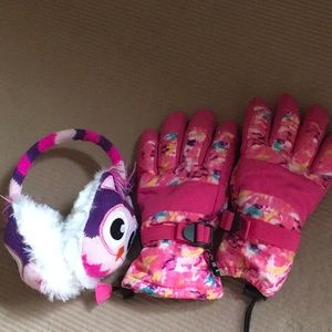 Winter Snow Gloves and Owl Earmuffs for Girls